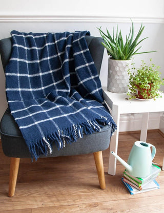 Windowpane Pure New Wool Throw - Navy - LOOMSHIRE - 2