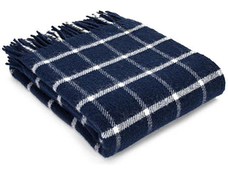 Windowpane Pure New Wool Throw - Navy - LOOMSHIRE - 1