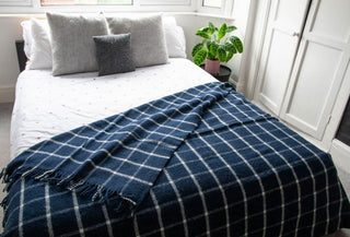 Windowpane Pure New Wool Throw - Navy - LOOMSHIRE - 3